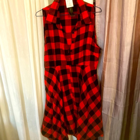 Never Worn. Red and Black Plaid Tank Top Dress. POCKETS. - Picture 1 of 2